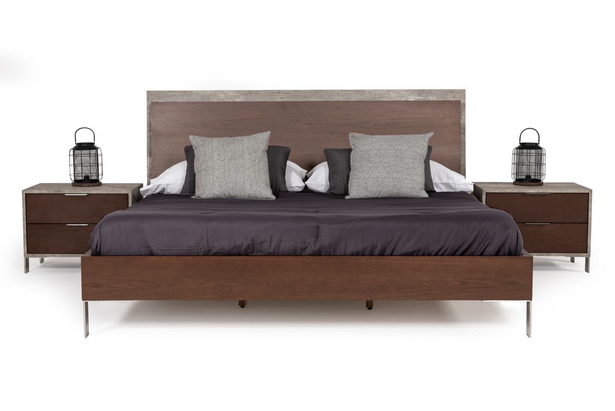 Queen Nova Domus Conner Modern Dark Walnut & Concrete Bed