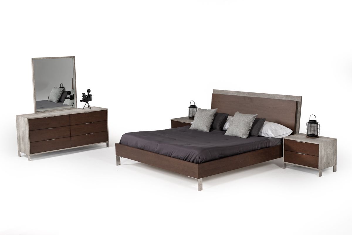 Queen Nova Domus Conner Modern Dark Walnut & Concrete Bed