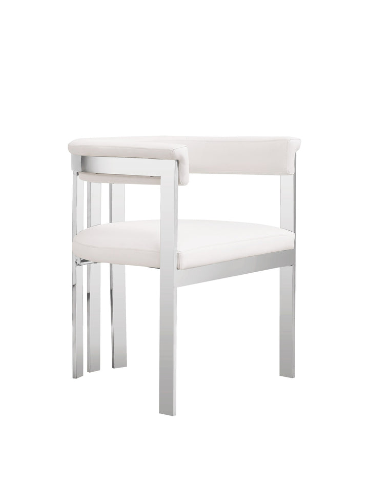 Modrest Pontiac - Modern White Vegan Leather + Stainless Steel Dining Chair