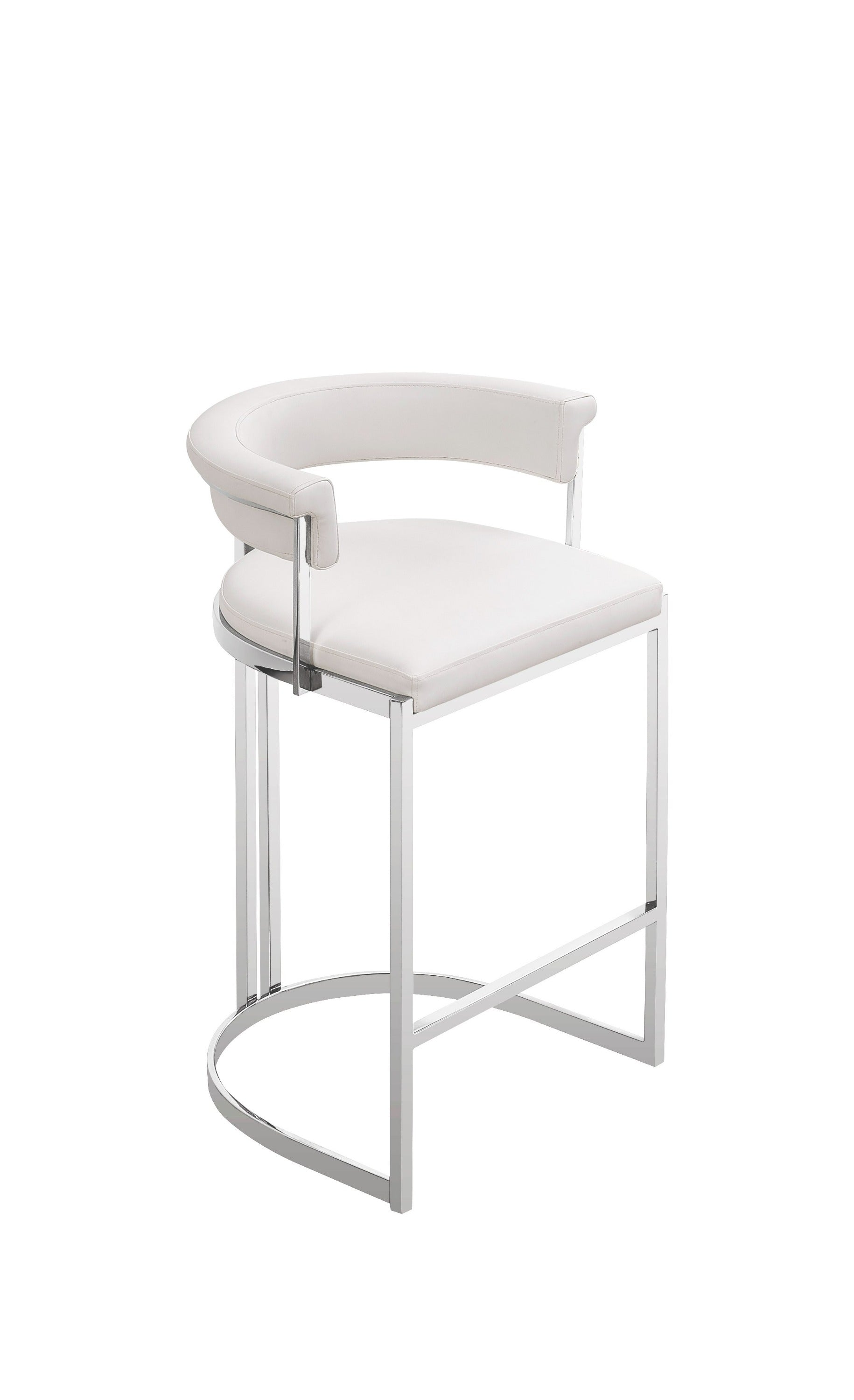 Modrest Munith - Modern White Vegan Leather + Stainless Steel Counter Chair