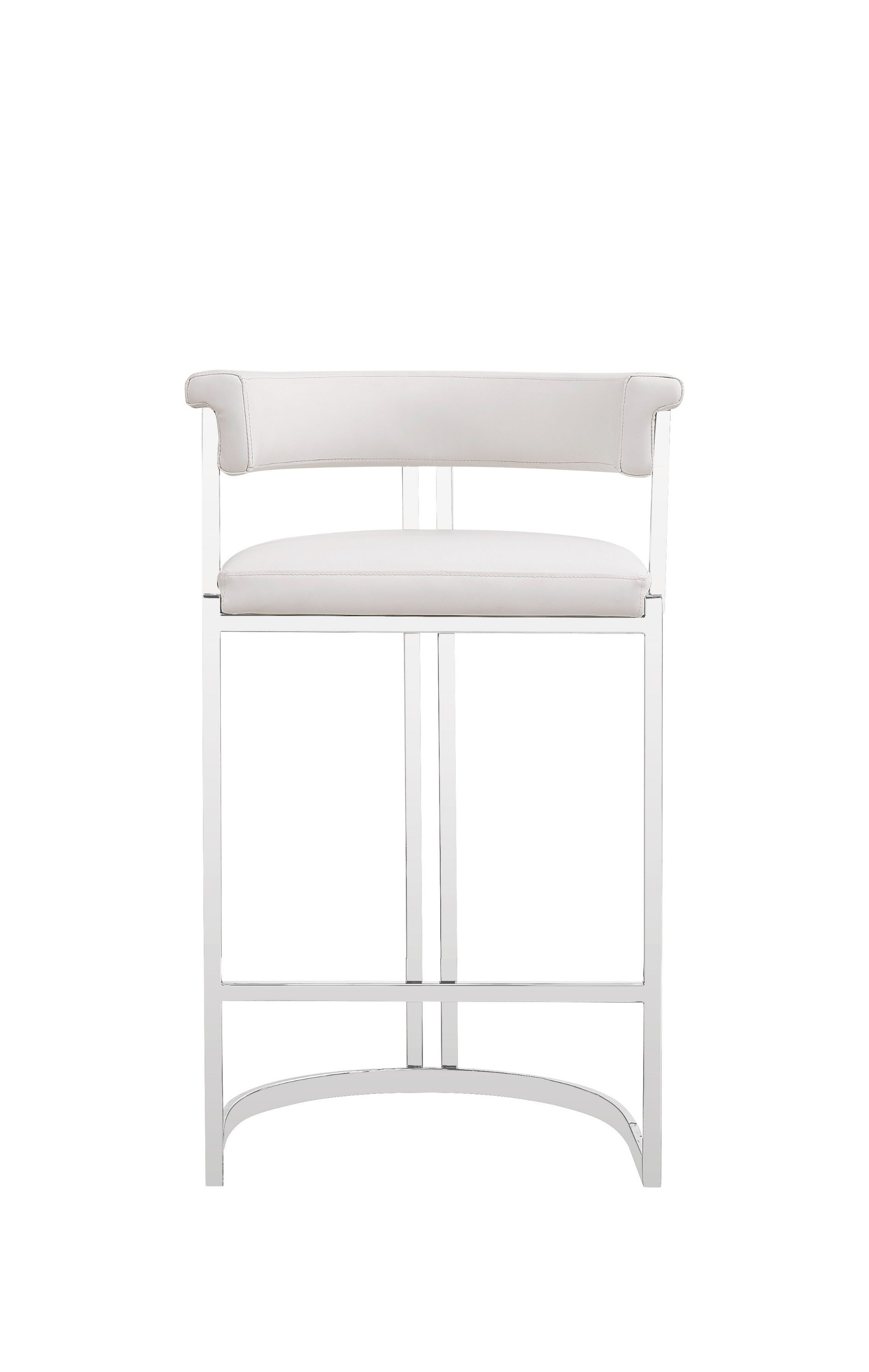 Modrest Munith - Modern White Vegan Leather + Stainless Steel Counter Chair