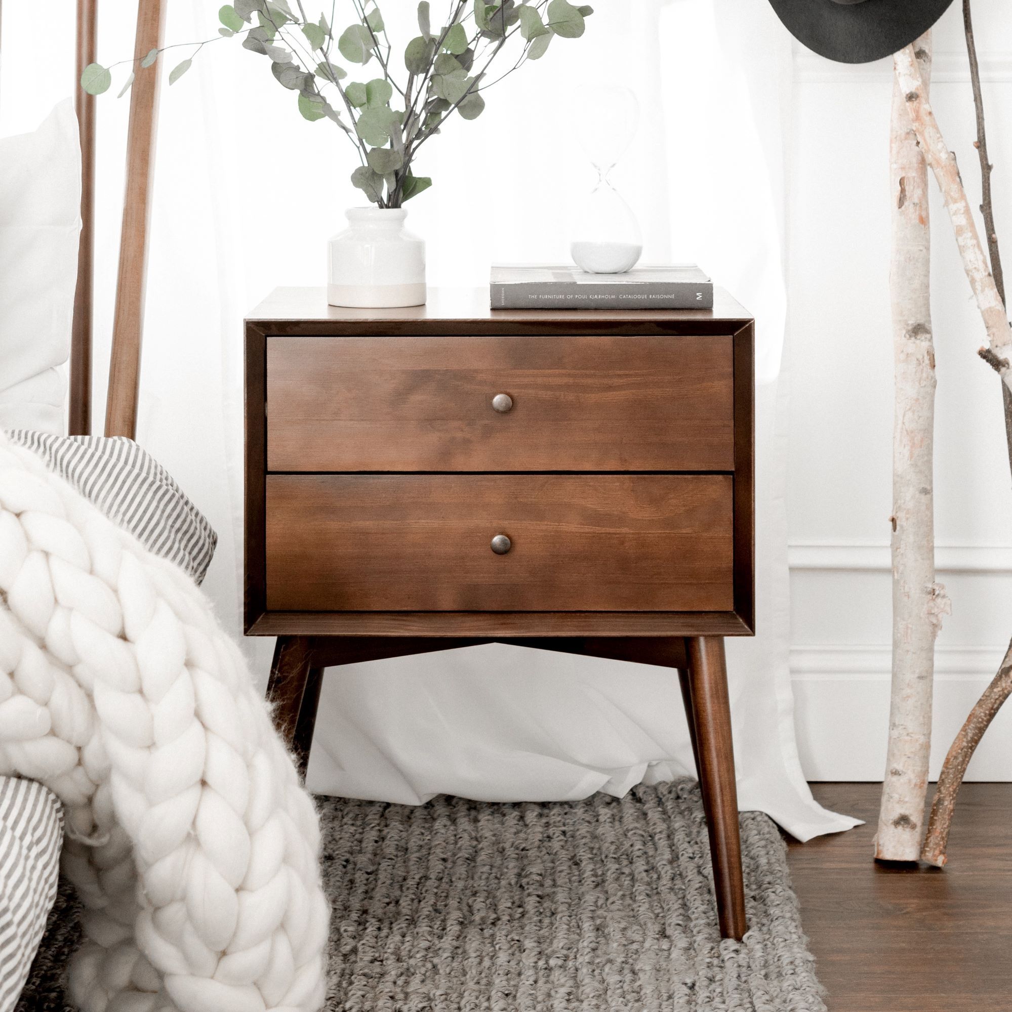 Mid-Century Solid Wood Nightstand Collection (1 or 2 Drawer)