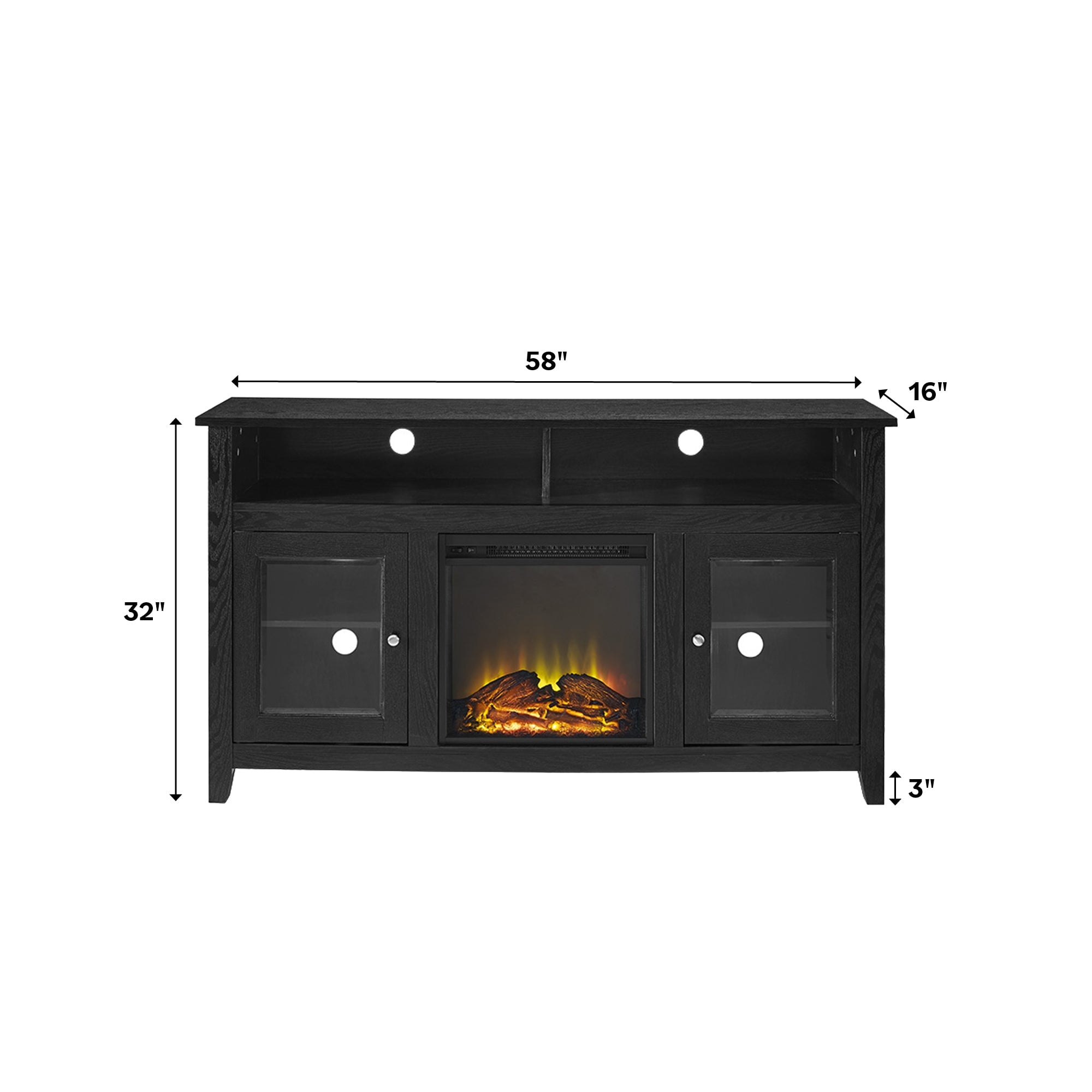 Wasatch 58" Transitional Fireplace Glass Wood TV Stand