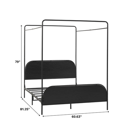 Metro Modern Metal and Wood Canopy Queen Bedframe