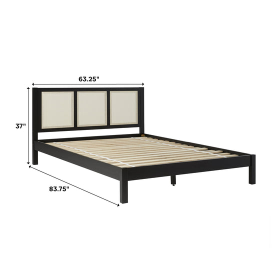 Yasmina Solid Wood Rattan Paneled Platform Bed (Queen or King)