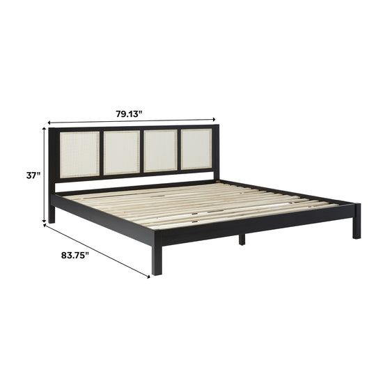 Yasmina Solid Wood Rattan Paneled Platform Bed (Queen or King)