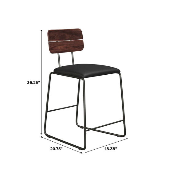 Roland Modern 2-Piece Faux Leather Metal and Wood Counter Stool Set