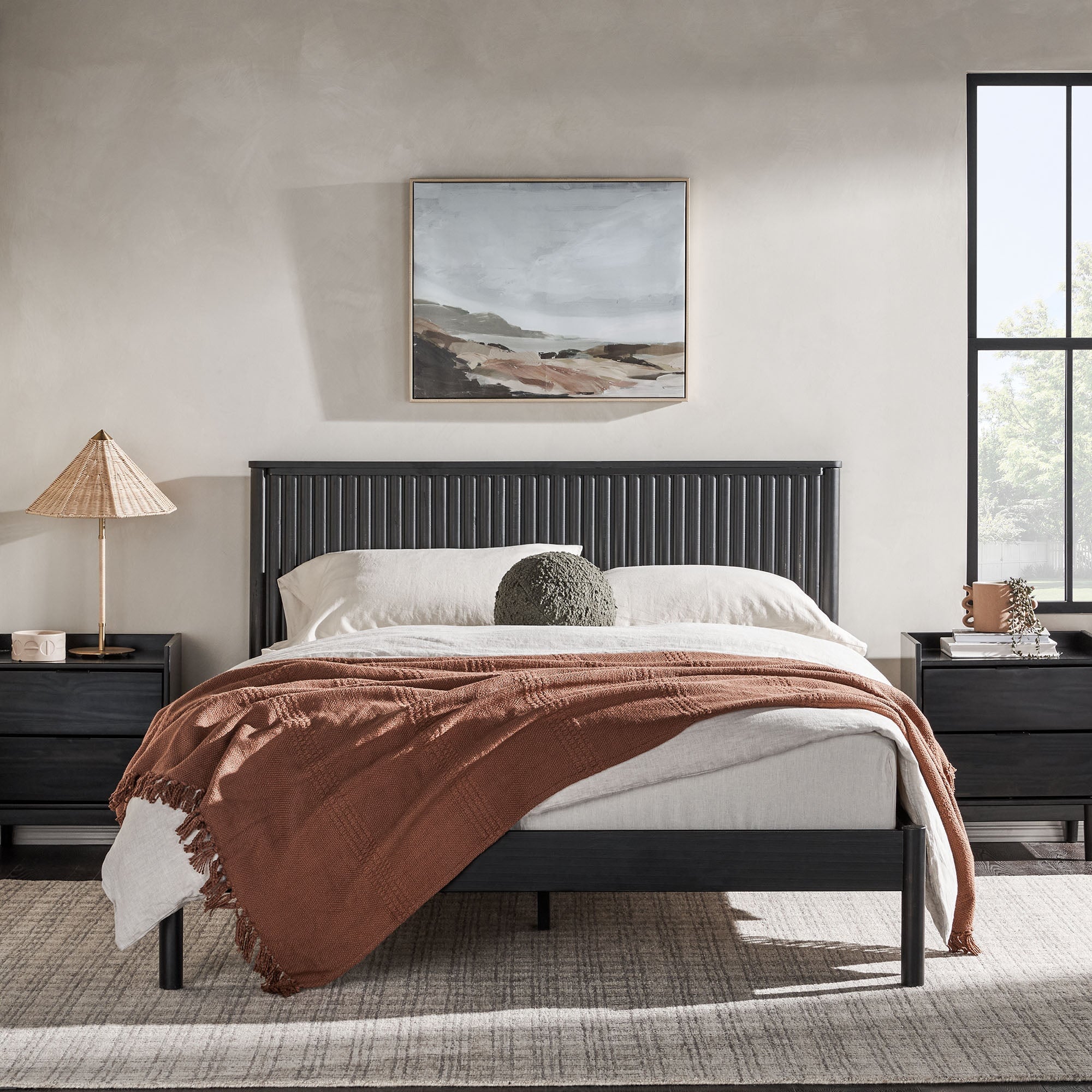 Paris Contemporary Reeded Headboard Solid Wood Bed