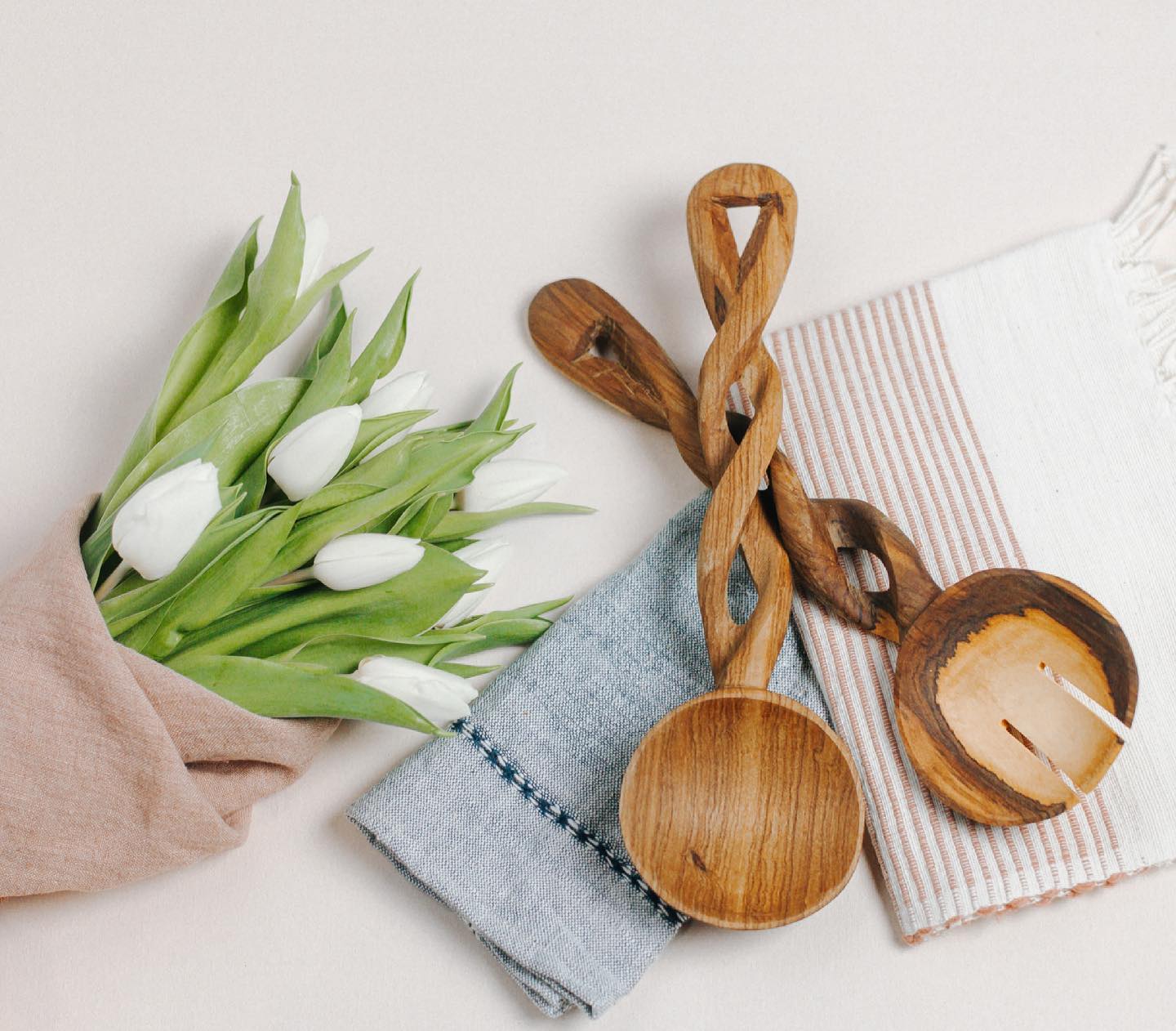 Olive Wood Spiral Salad Servers