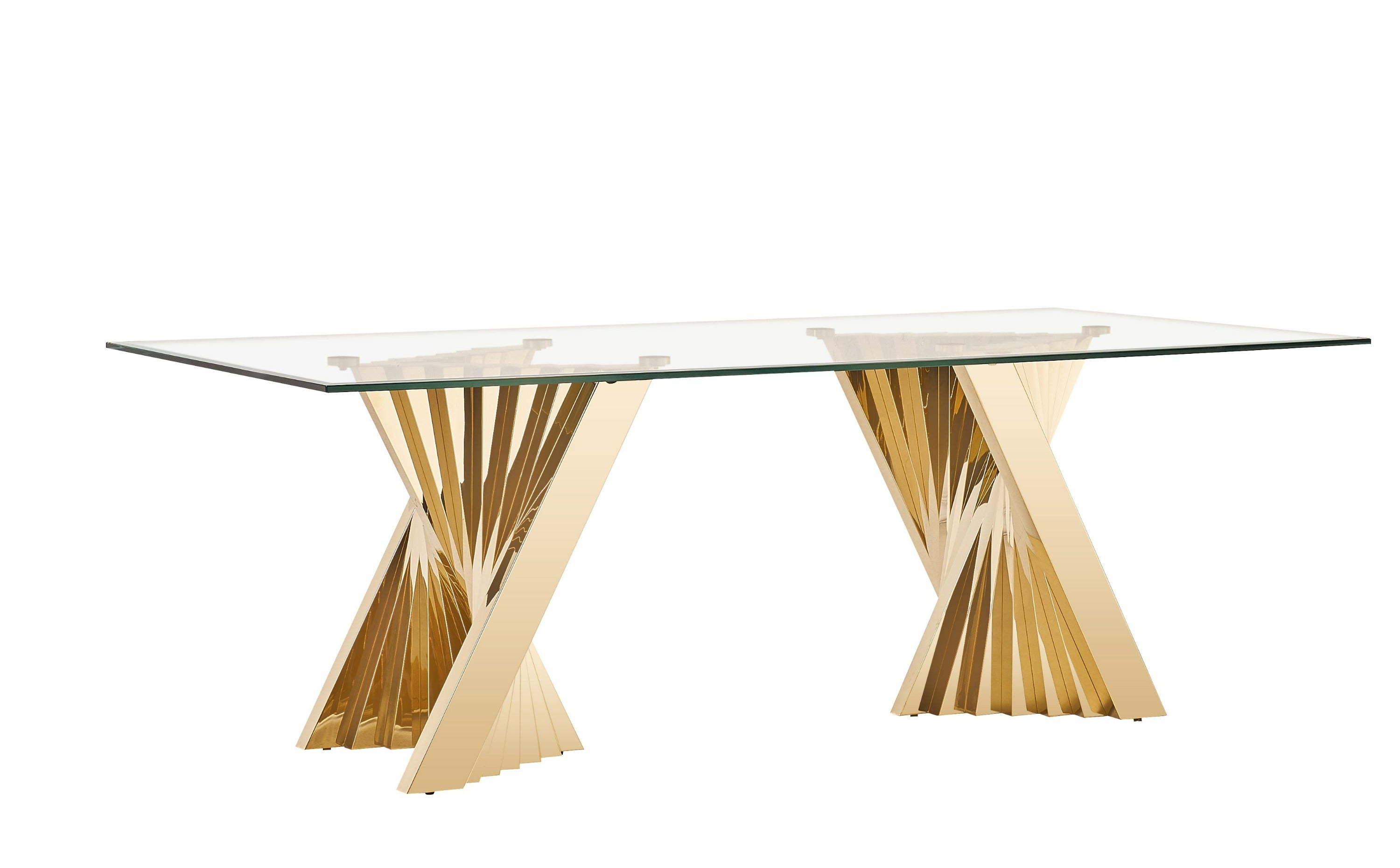 Modrest Buquet - Glam Glass + Champagne Gold Rectangular Dining Table