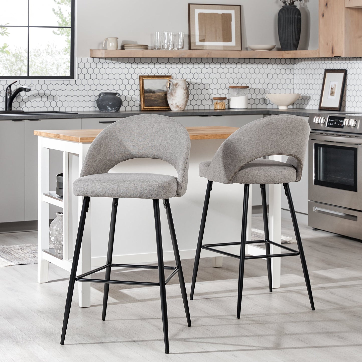 O Modern 2-Piece Minimalist Upholstered Bar Stool Set of 2