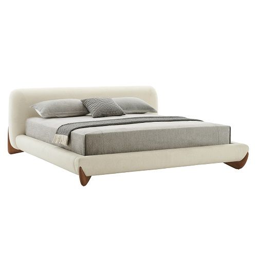 Modrest Fleury - Contemporary Cream Fabric and Walnut  Bed-queen