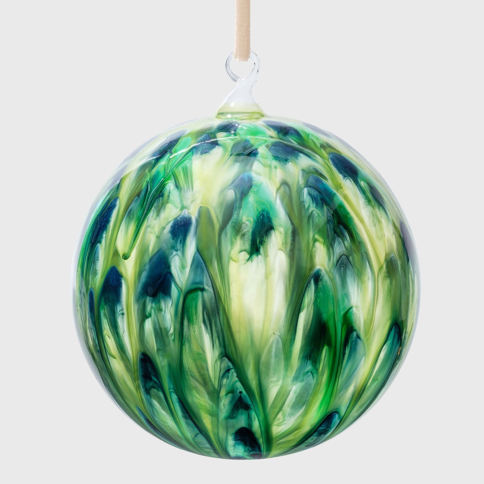 Feather Paint Large Glass Balls, Green, Set of Two