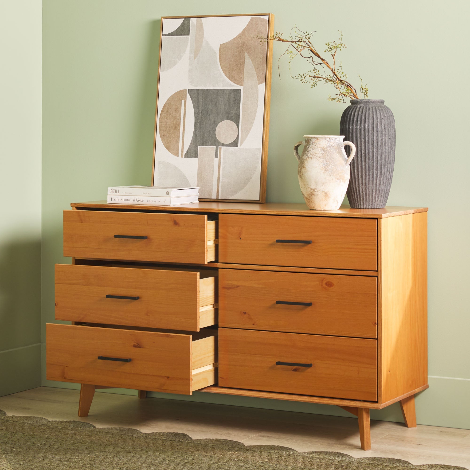 6-Drawer Modern Solid Wood Dresser with Metal Handles