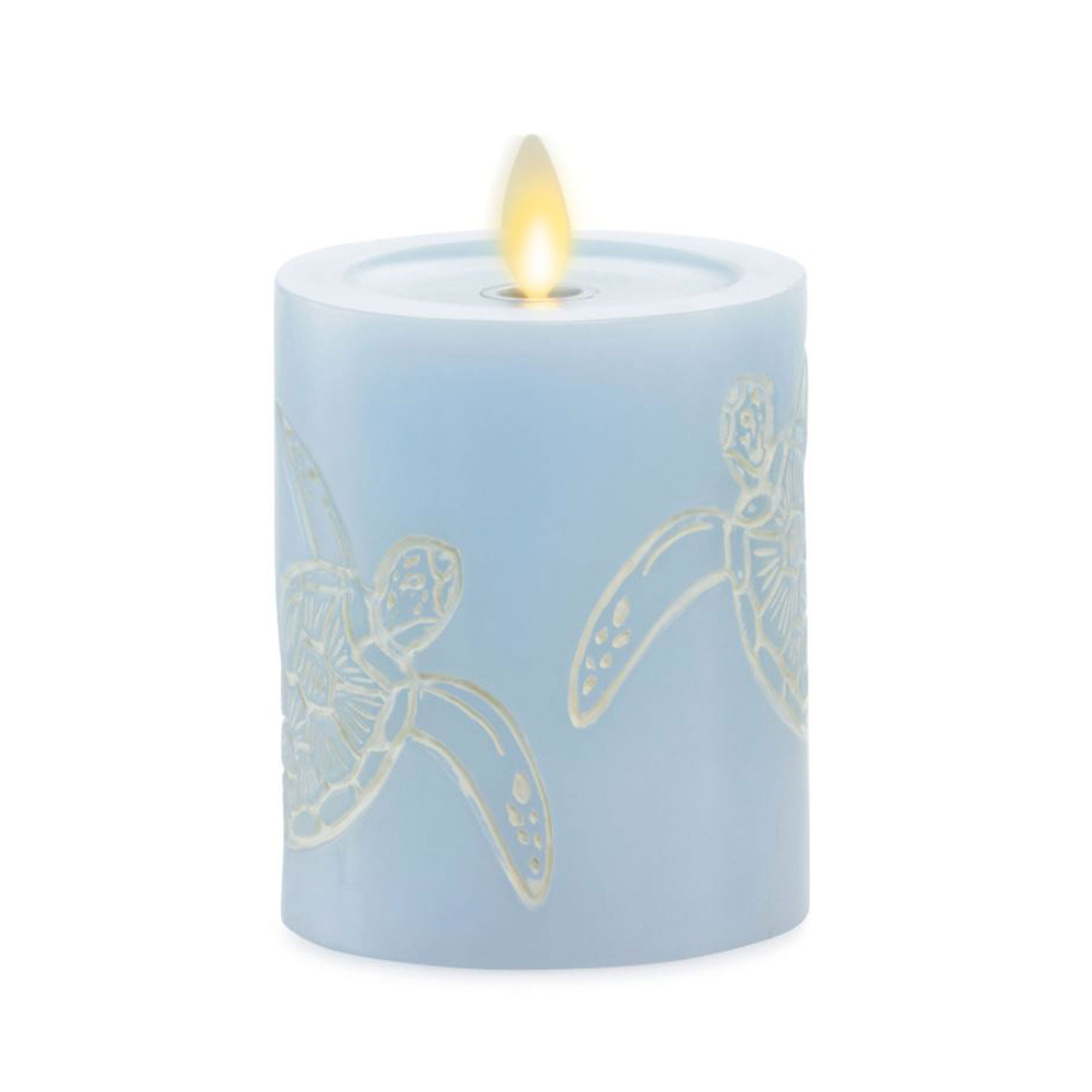 Coastal Blue Flameless Sea Turtle Candle Pillar - Recessed Top