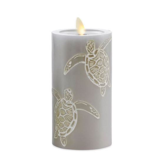 Sandy Grey Flameless  Sea Turtle Candle Pillar - Recessed Top