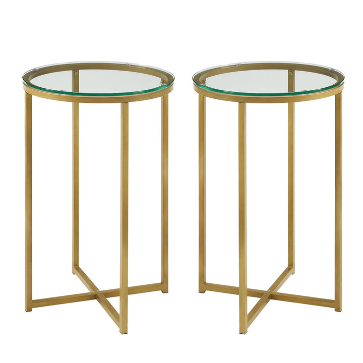 Modern Glam Metal-X Leg Side Table 2-Piece Set – Glass