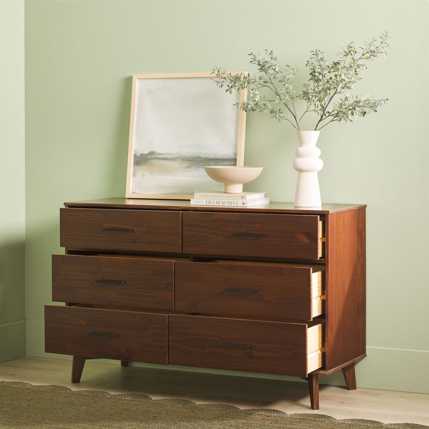 6-Drawer Modern Solid Wood Dresser with Metal Handles