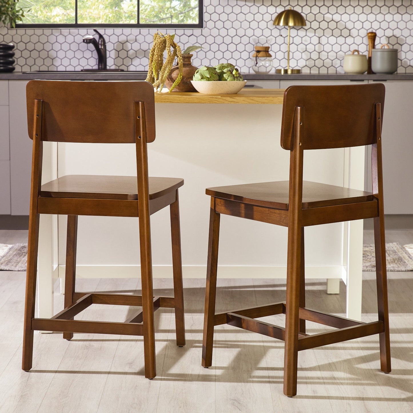 Minimalist Solid Wood Counter Stool, Set of 2