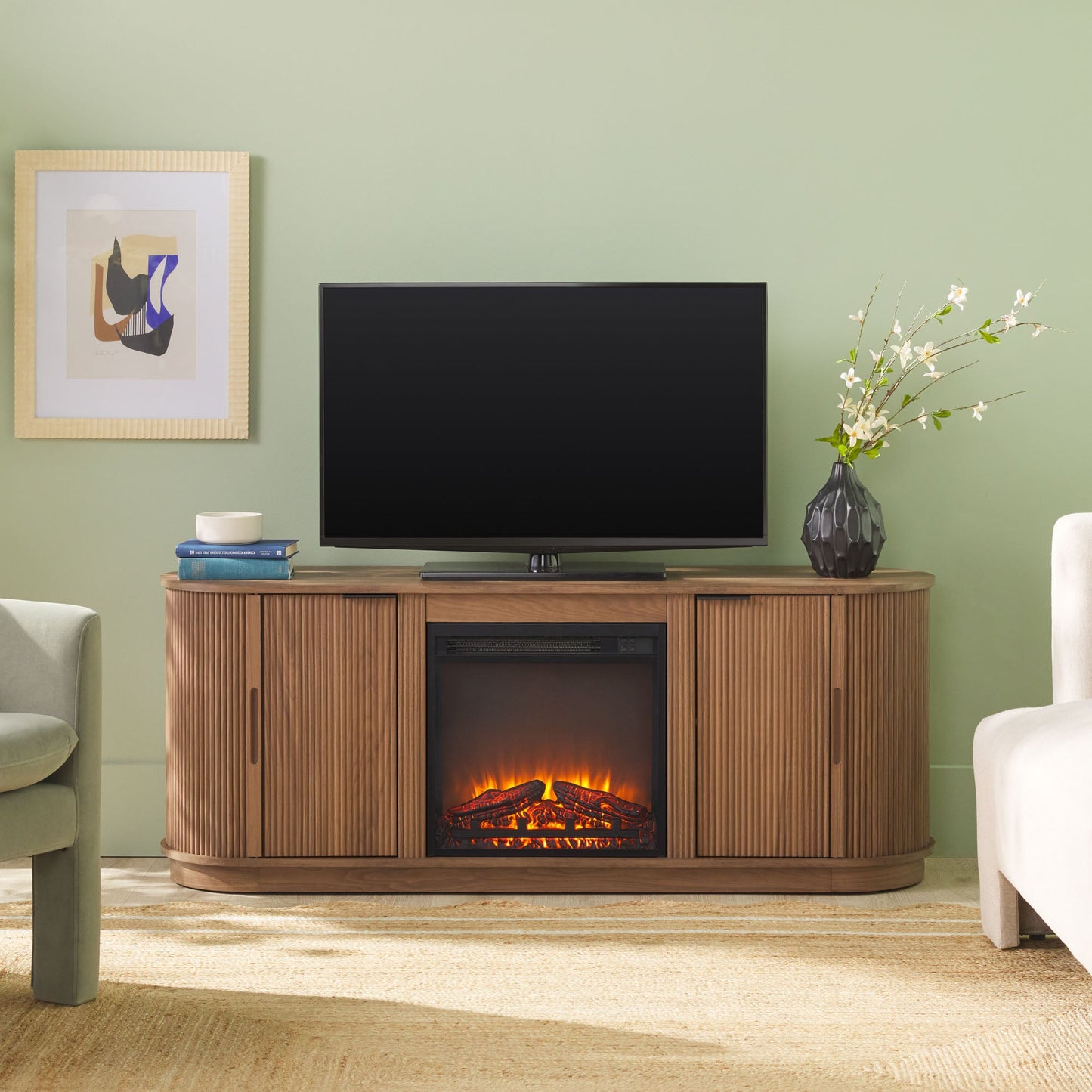 Chloe Modern Scandinavian Reeded 60" Fireplace TV Stand