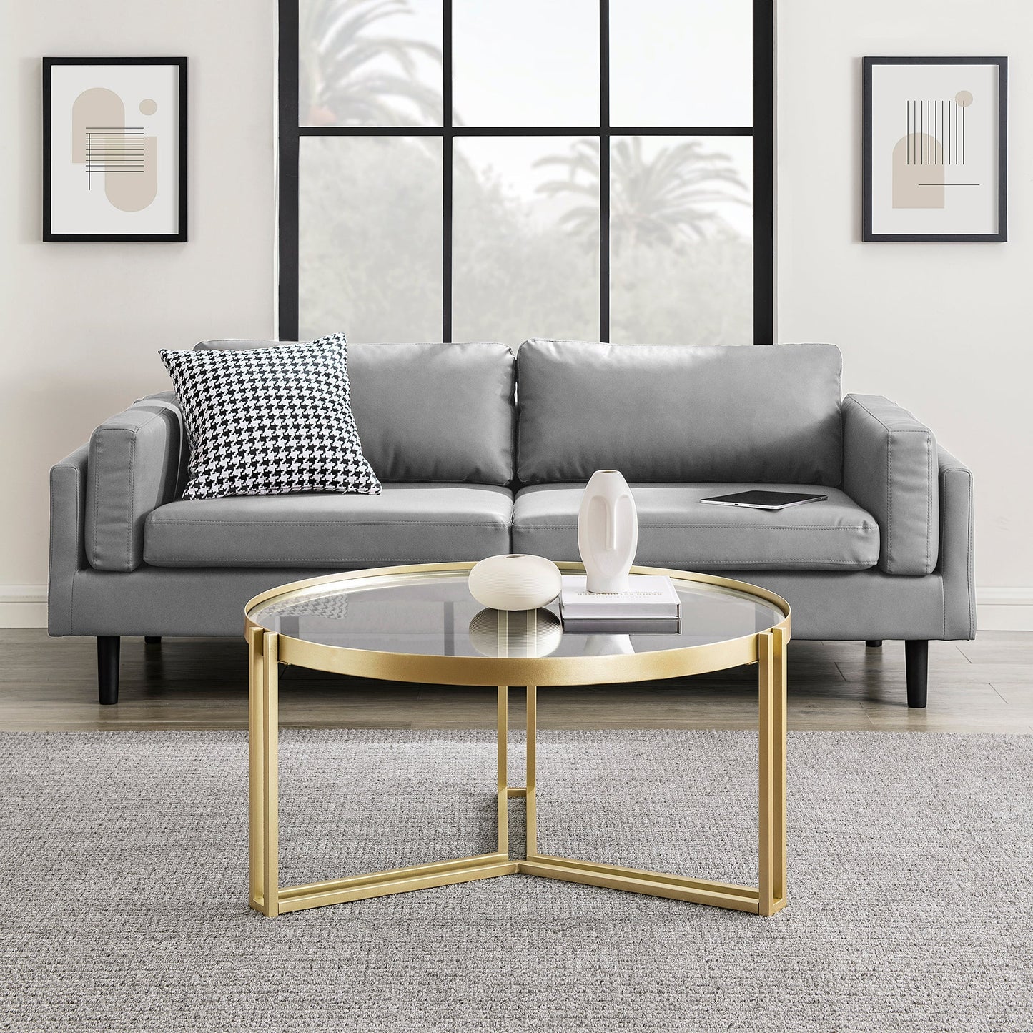 Glam Round Glass and Metal Tri-Leg Coffee Table