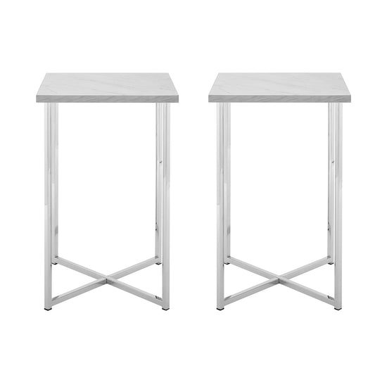 Modern Glam Metal and Wood Square Accent Tables 2-Piece Set