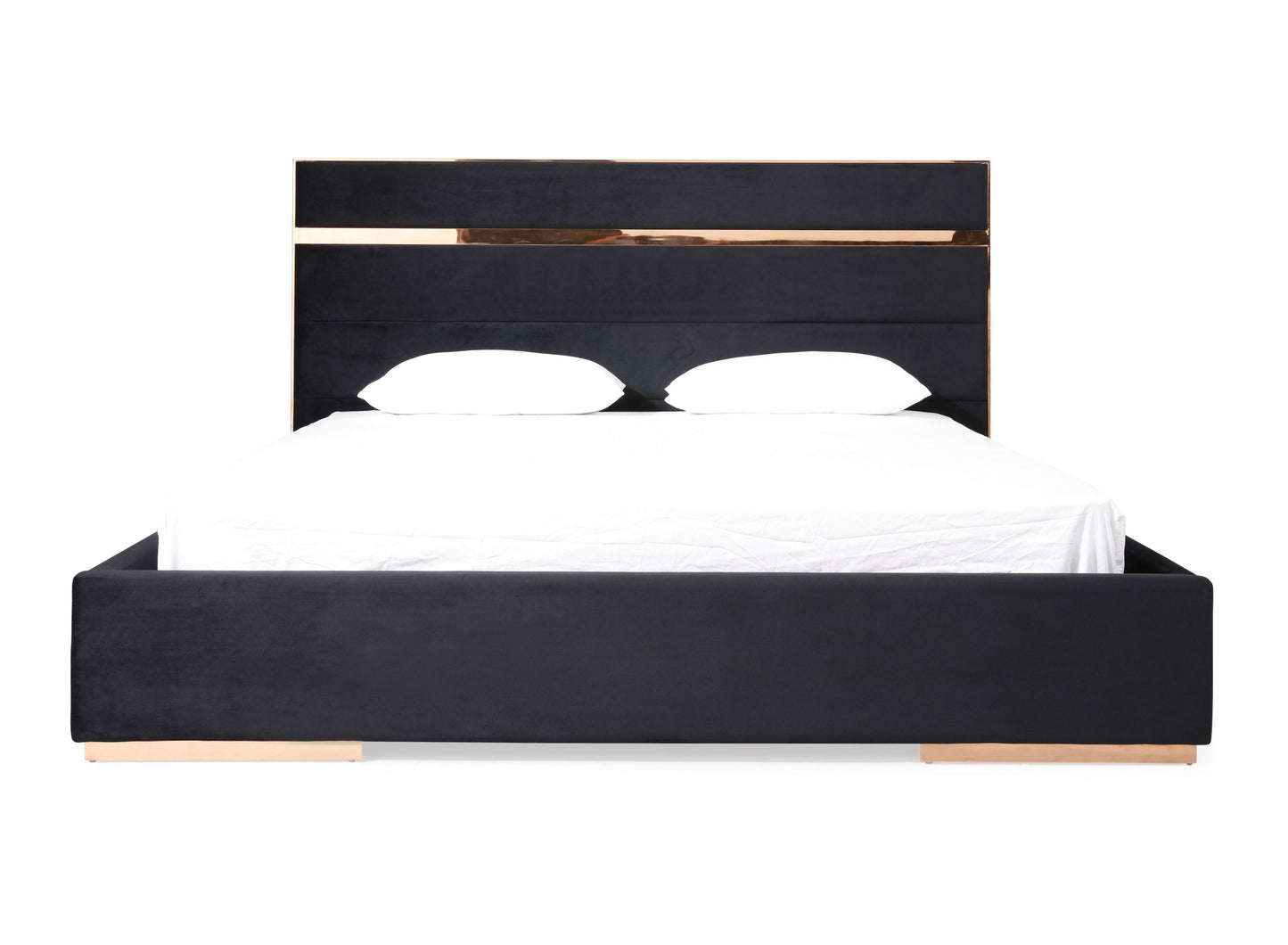 Queen Nova Domus Cartier Modern Black Velvet & Brushed Bronze Bed