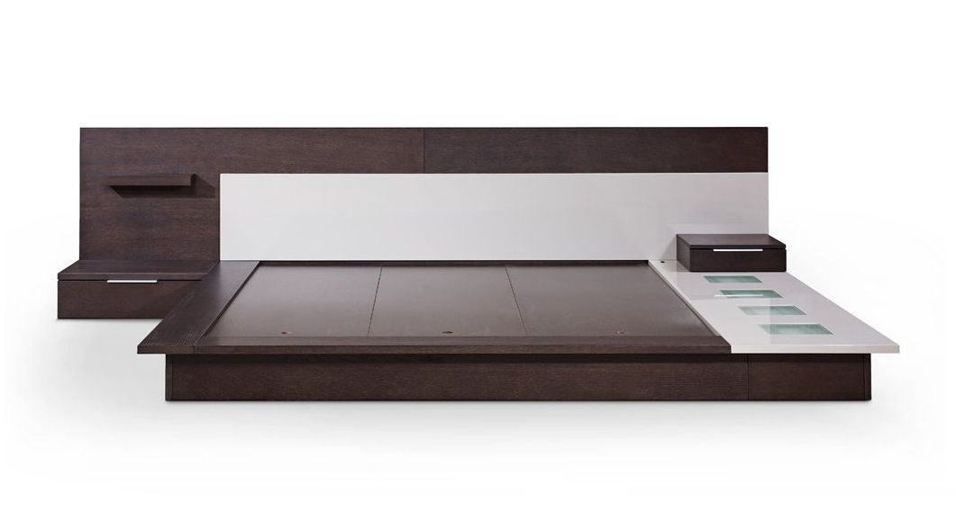 Modrest Torino Contemporary Brown Oak & Grey Platform Bed w/ Lights