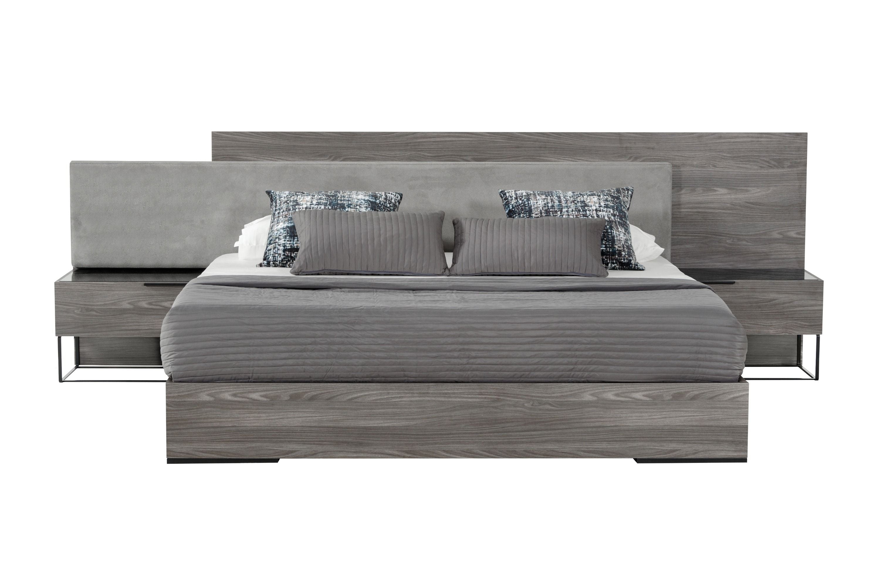 Queen Nova Domus Enzo Italian Modern Grey Oak & Fabric Bed w/ Nightstands