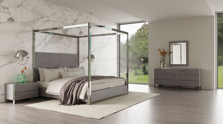 Modrest Arlene Modern Grey Elm & Stainless Steel Bedroom Set