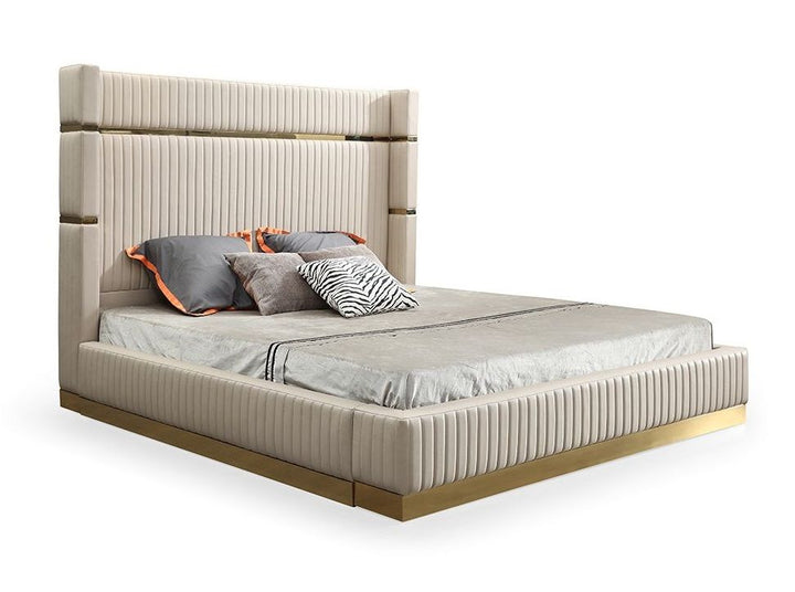 Queen Modrest Sterling Modern Beige Bonded Leather & Gold Bed