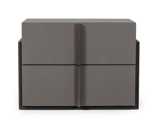 Nova Domus Lucia - Italian Modern Matte Grey / Elm Grey Bed + 2 Nightstands Set