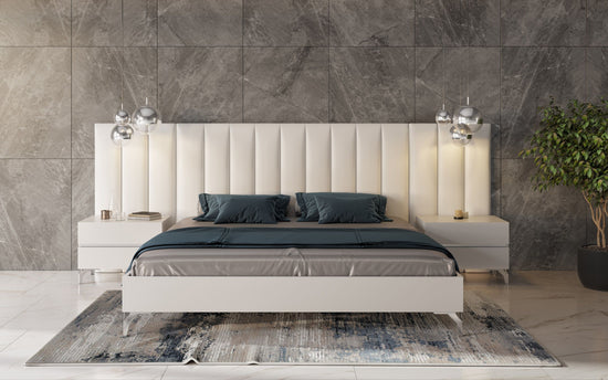 Nova Domus Angela - Eastern King Italian Modern White Eco Leather Bed w/ Nightstands and Wings