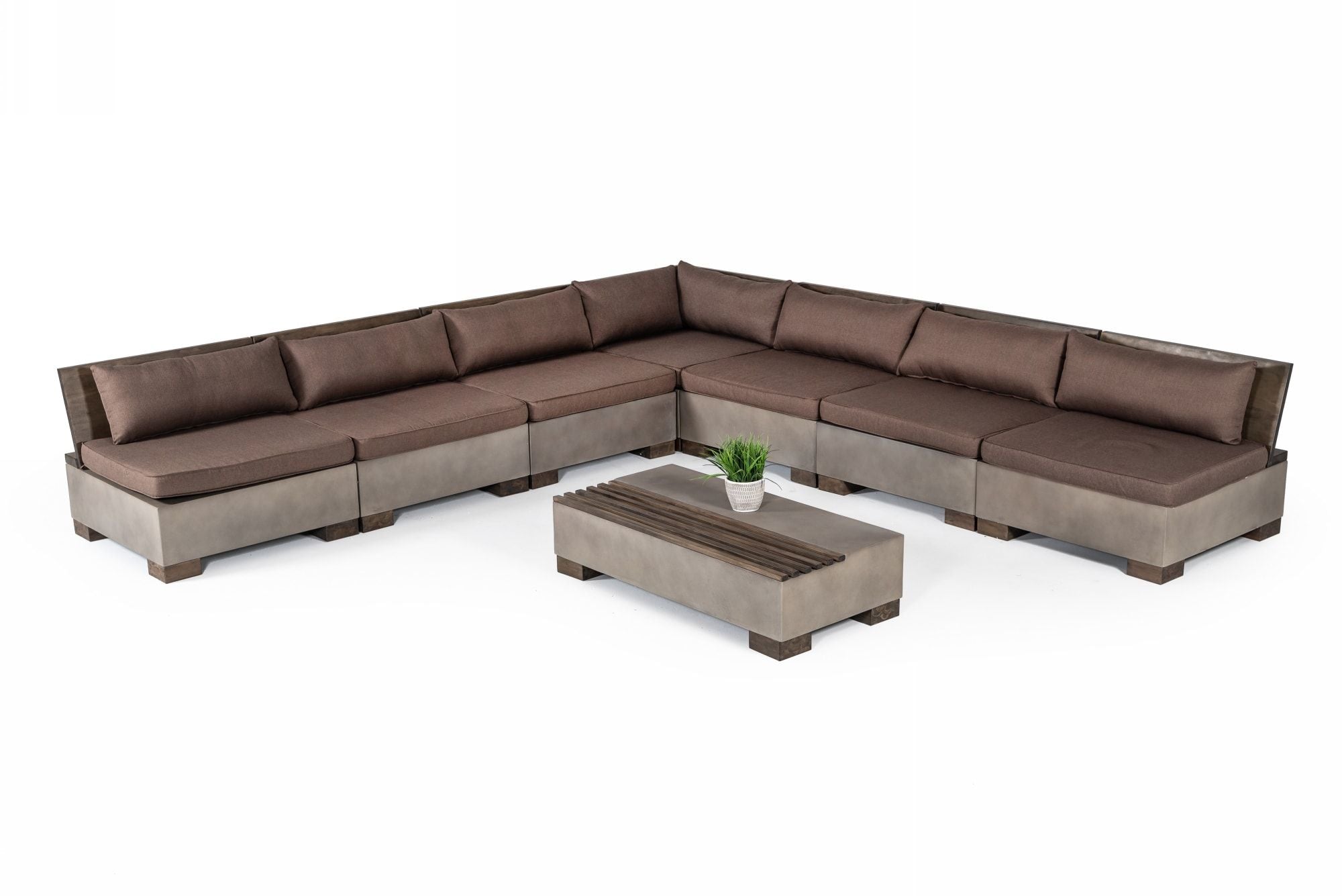 Modrest Delaware - Modern Concrete Modular Sectional Sofa Set with Rectangular Coffee Table