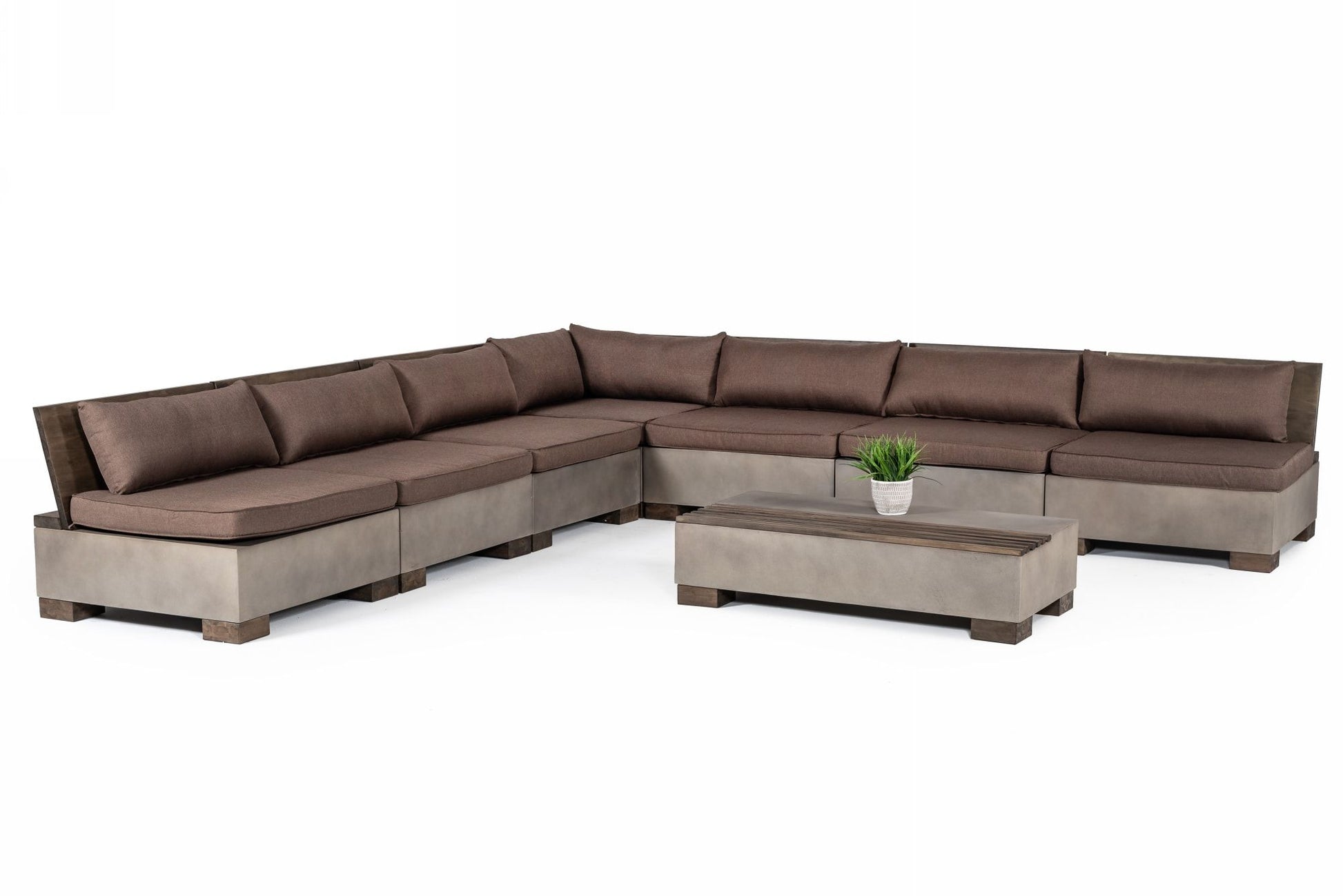 Modrest Delaware - Modern Concrete Modular Sectional Sofa Set with Rectangular Coffee Table