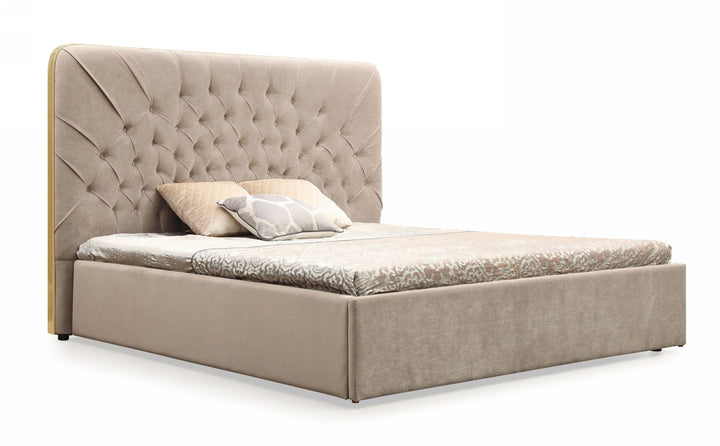 Modrest Moontide - Queen Glam Beige Velvet and Brushed Brass Bed