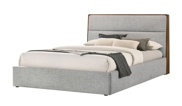 Modrest Dustin - Eastern King Modern Grey Fabric & Walnut Trimmed Bed