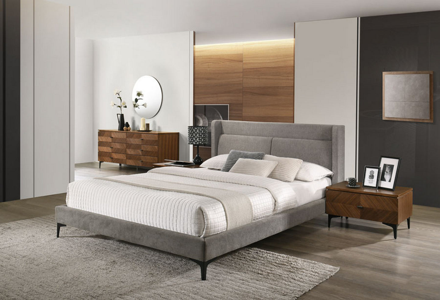 Modrest Paula - Eastern King Mid-Century Grey Upholstered Bed