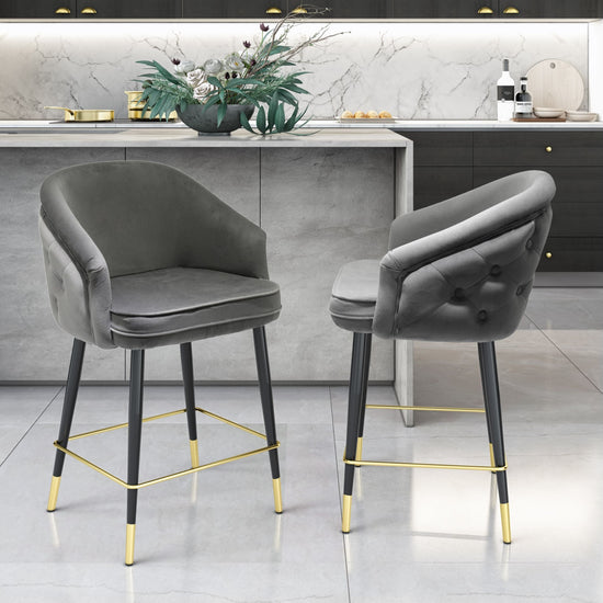 Modrest Elliot - Contemporary Grey & Black/Gold Dining Bar Stool (Set of 2)