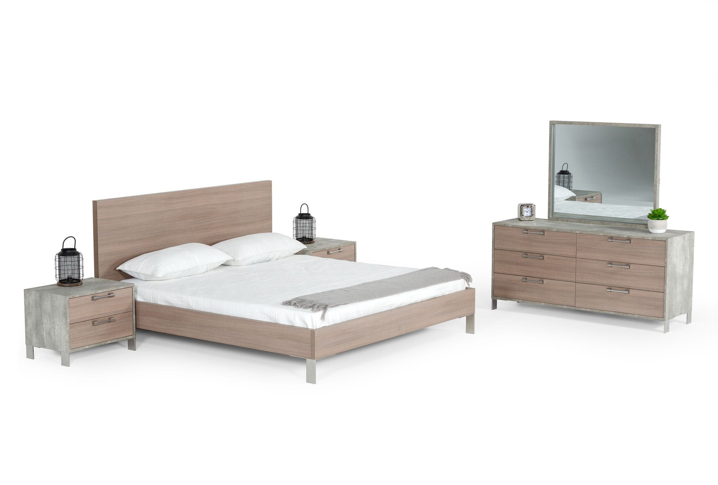 Queen Nova Domus Boston - Modern Brown Oak & Brushed Stainless Steel Bed