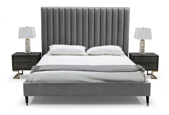 Modrest Hemlock - Queen Modern Grey Velvet Bed