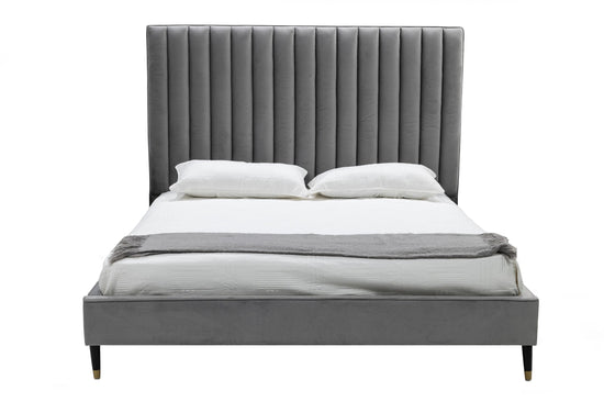 Modrest Hemlock - California King Modern Grey Velvet Bed