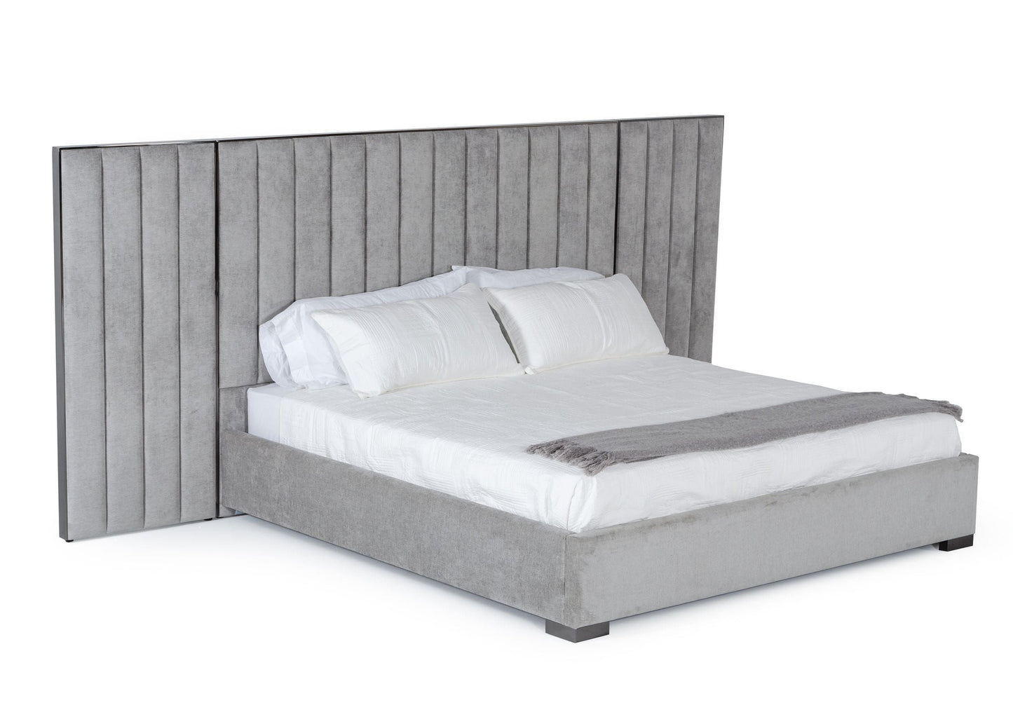 Queen Modrest Buckley - Modern Grey & Black Stainless Steel Bed w/ Nightstands