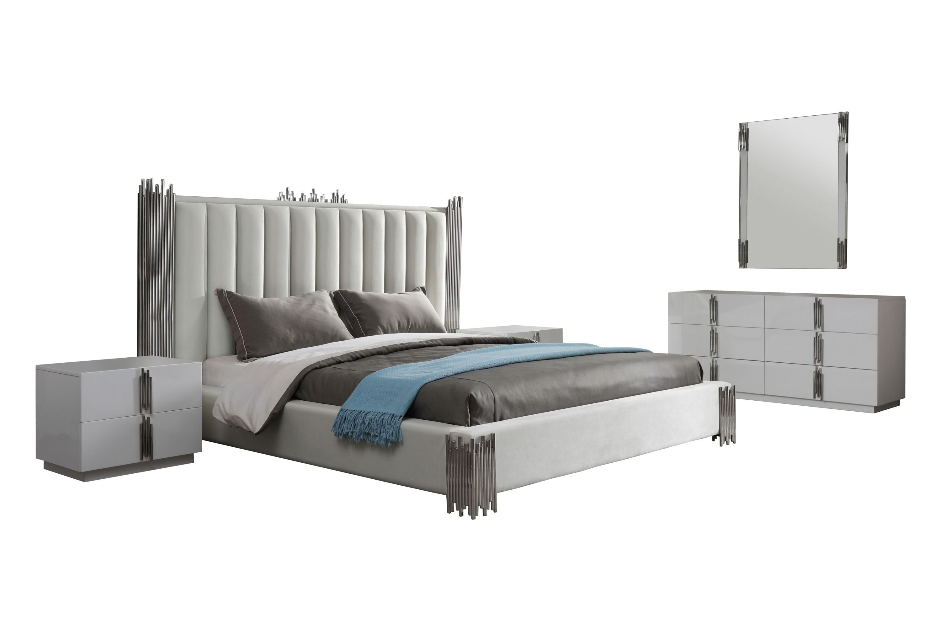 Queen Modrest Token - Modern White & Stainless Steel Bedroom Set