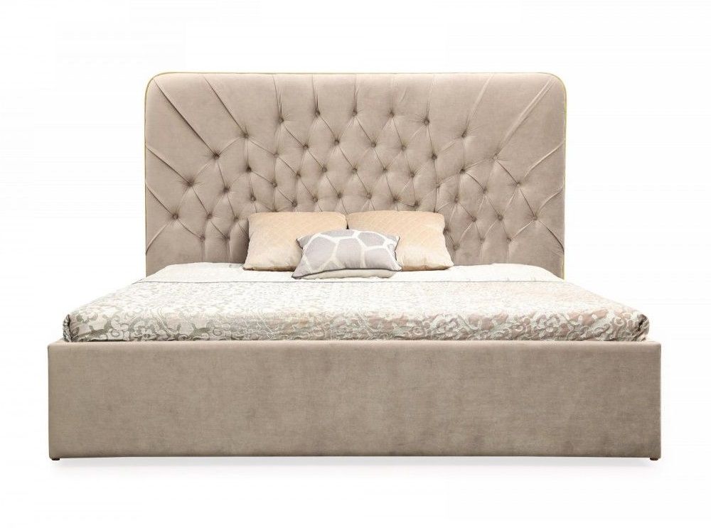 Modrest Moontide - Eastern King Glam Beige Velvet and Brushed Brass Bed