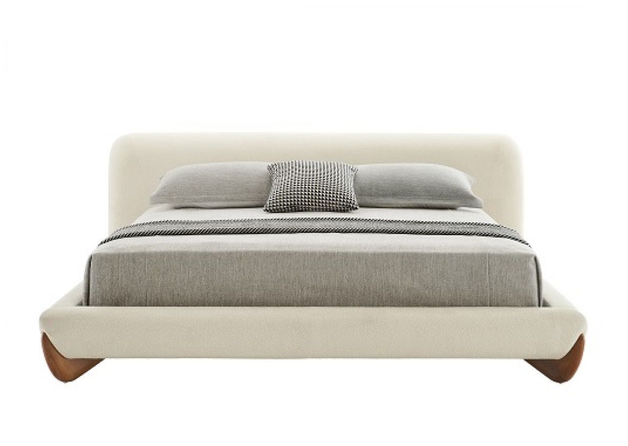 Modrest Fleury - Contemporary Cream Fabric and Walnut  Bed-eastern