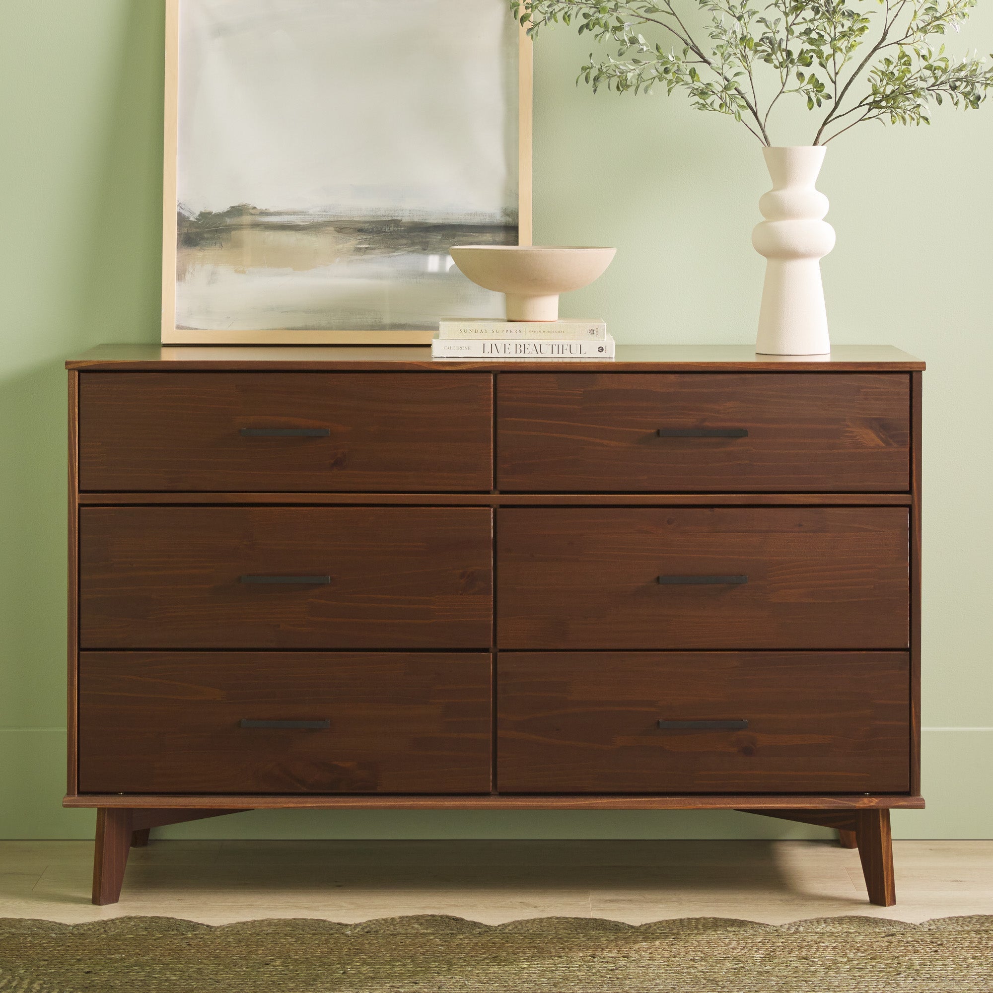 6-Drawer Modern Solid Wood Dresser with Metal Handles