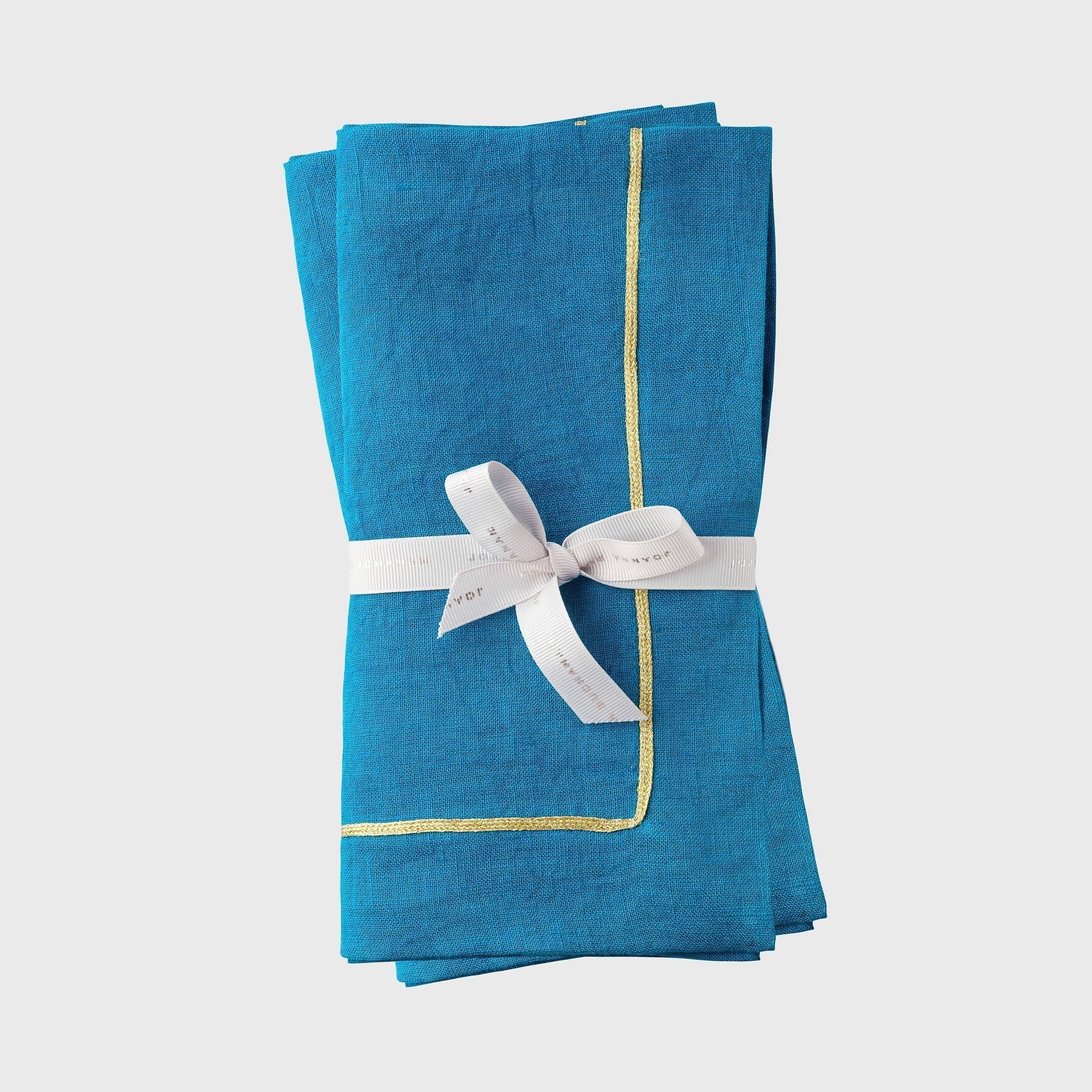 Gold Trim Dinner Napkins, Turquoise Set of Two