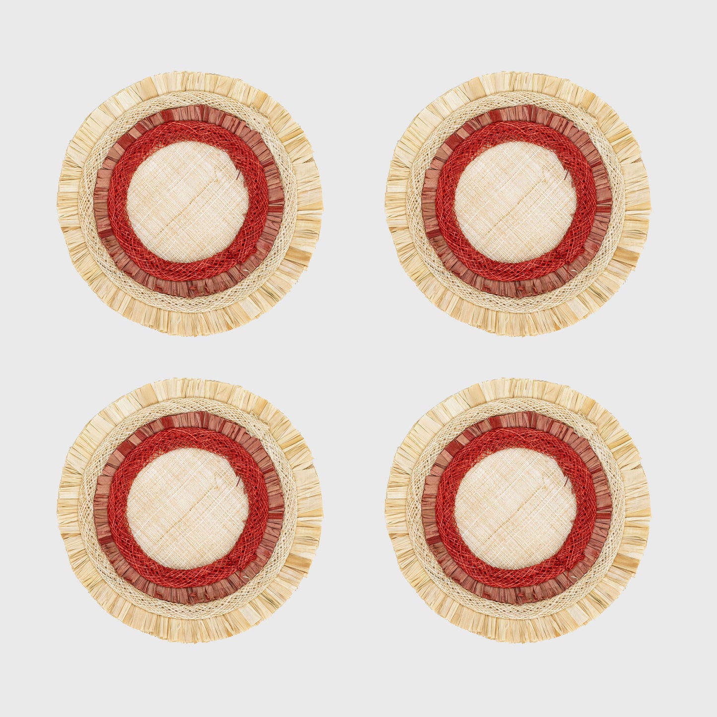 Ruffle Edge Straw Coasters, Red