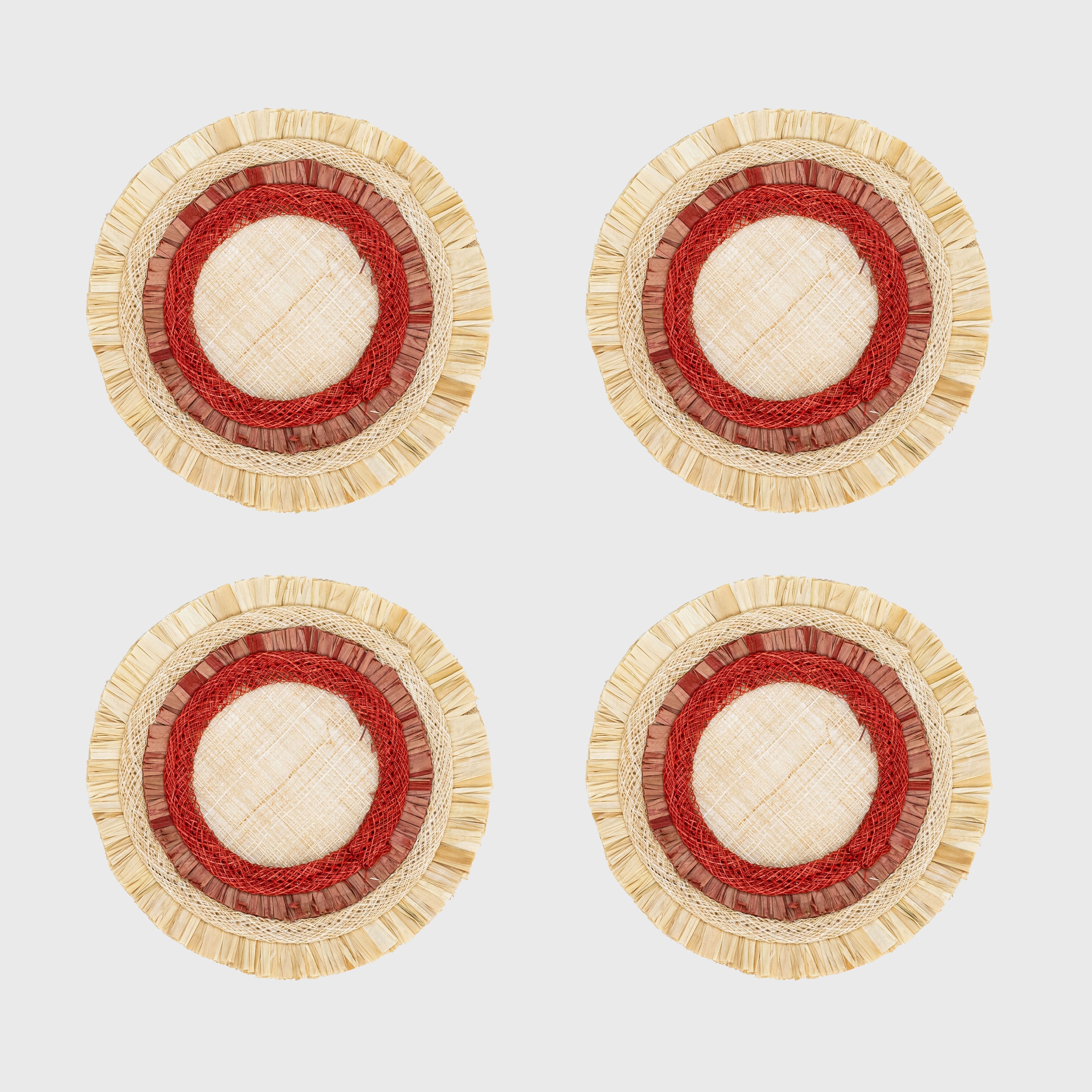 Ruffle Edge Straw Coasters, Red